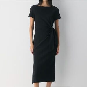 Aritzia Black Side-Tie Short Sleeve Midi Dress
